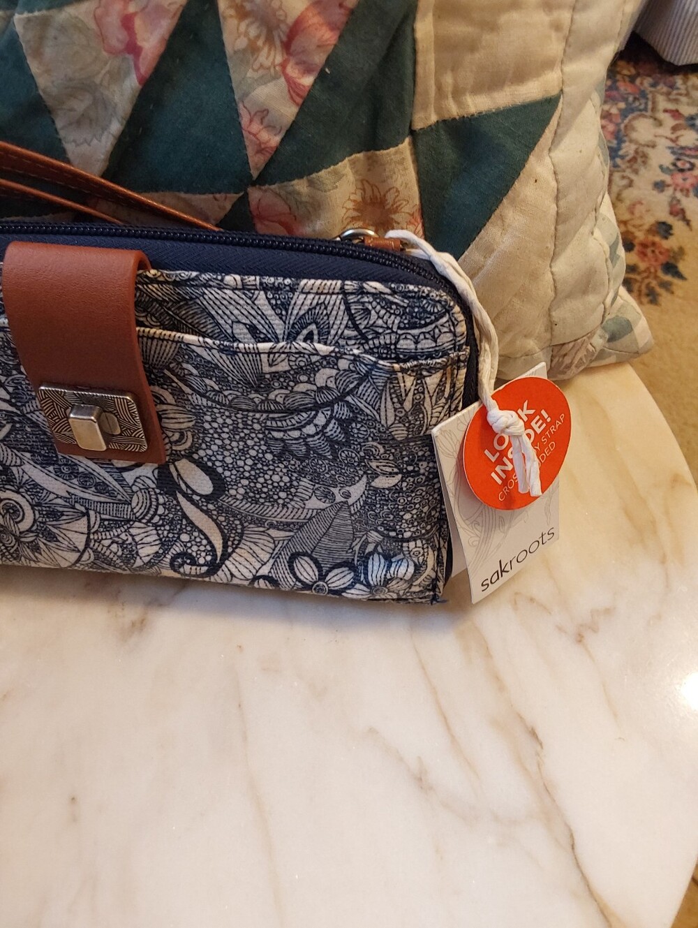 Sakroots Navy Blue and Brown Floral Crossbody Wallet - Picture 7 of 10